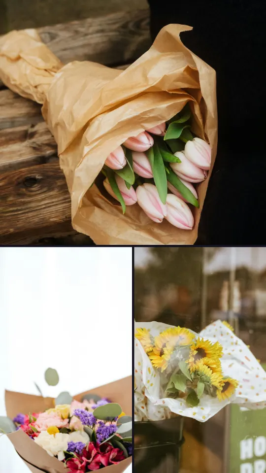 Collage: three bouquet photos tiled in a grid