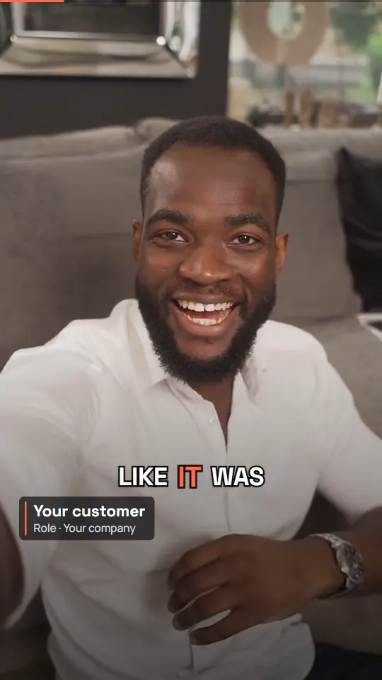 Customer Montage: one of three customers on camera with bold captions