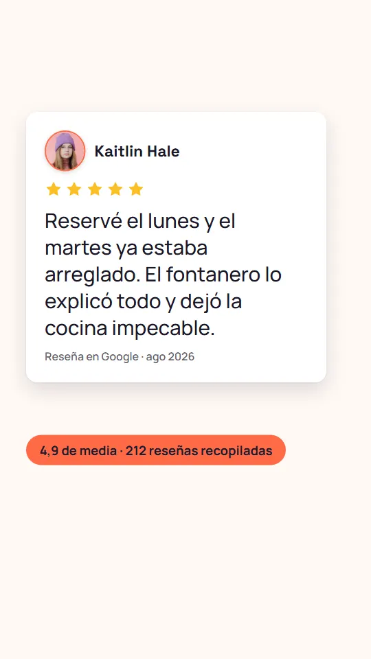 Review Card in Spanish: the review, Reseña en Google and 4,9 de media, 212 reseñas recopiladas