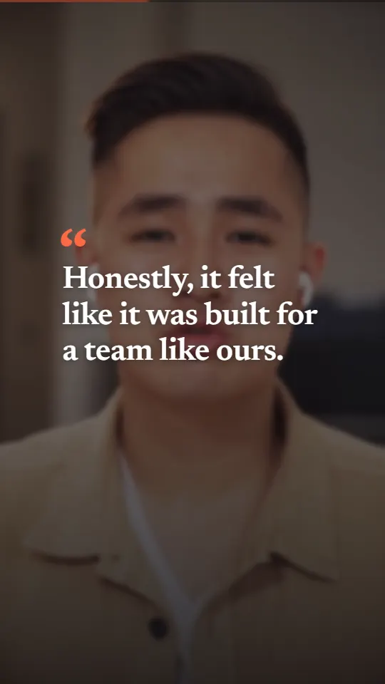 A vertical video frame: a pull quote set over a paused frame of the speaker.