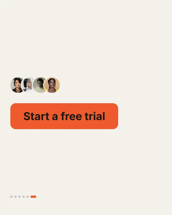 Carousel slide 6: the closing slide, "Start a free trial"