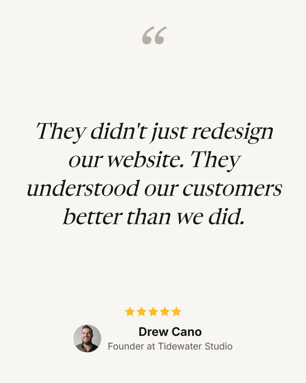Centred (Serif): an image of Drew Cano's testimonial