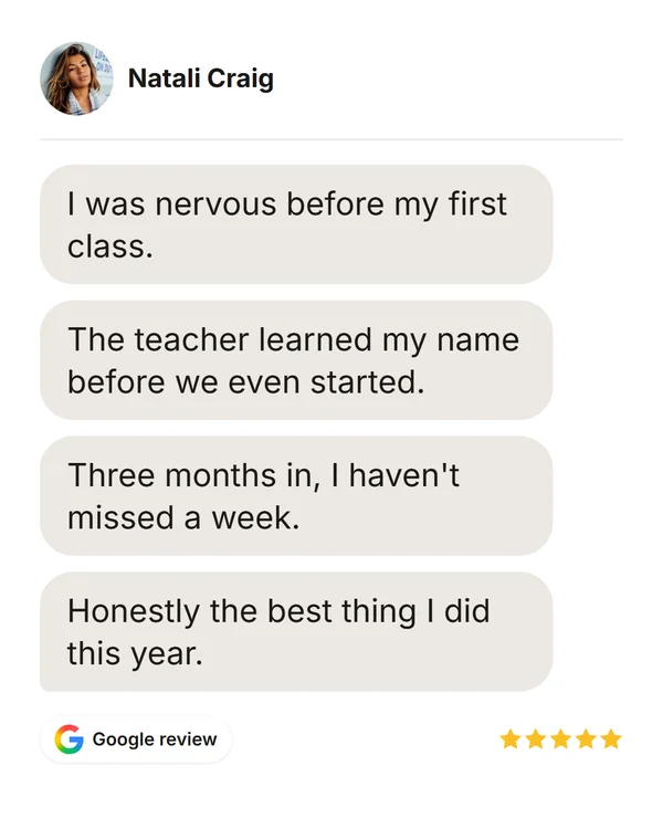 Message Thread (Light): an image of Natali Craig's testimonial
