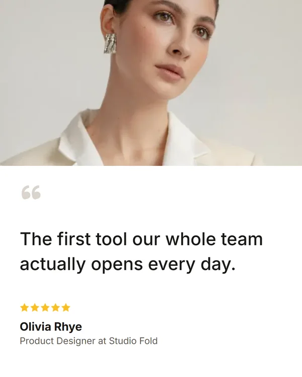 Portrait Quote (Split): an image of Olivia Rhye's testimonial