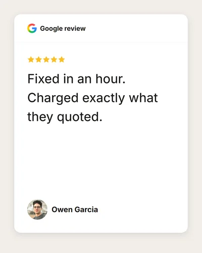 Review Card made for Owen Garcia's testimonial